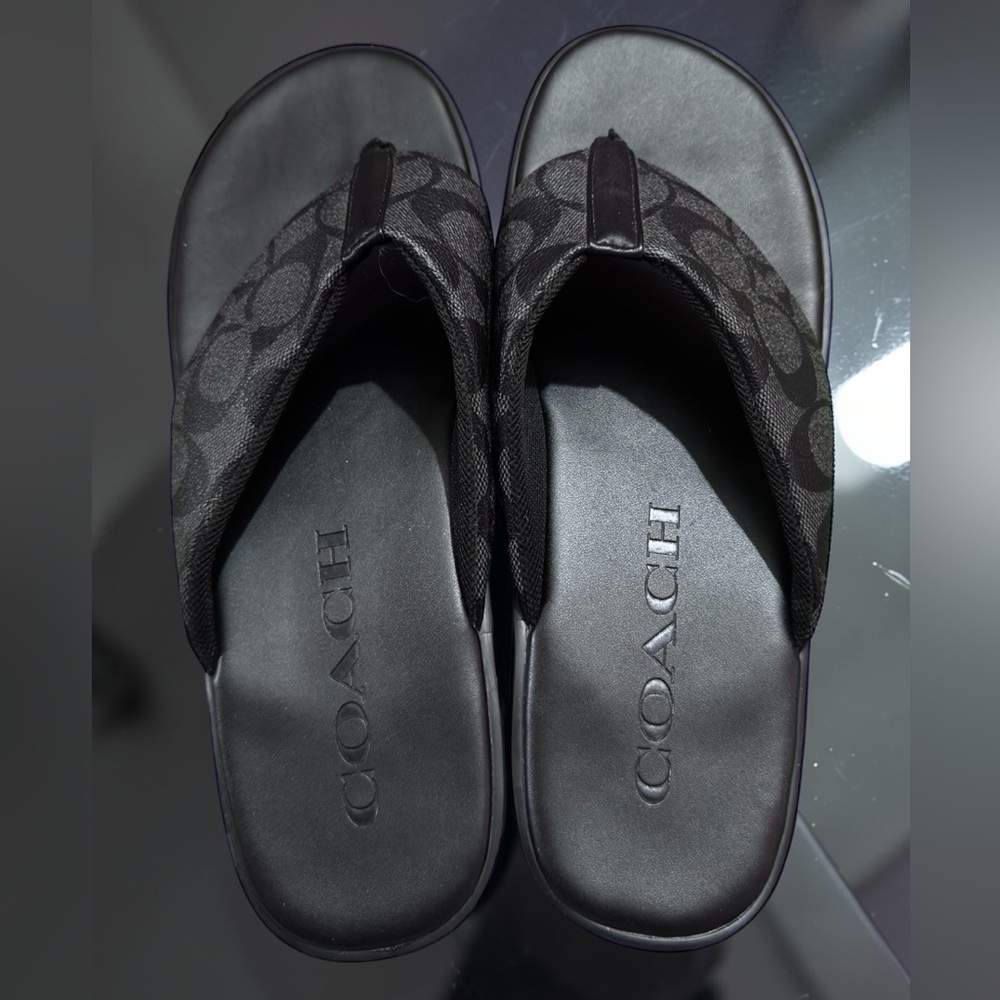 COACH Retail $128 Charcoal Signature “C” Coated Canvas Sandals. UNISEX. Size 43. - Picture 2 of 8